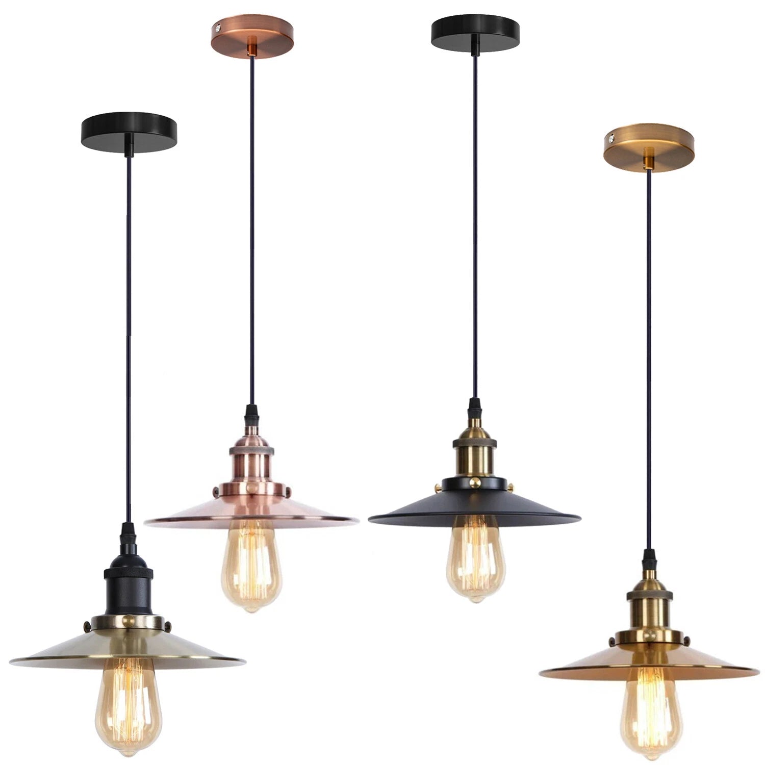 Vintage Pendant Light – Retro Metal Flat Shade – LEDSone UK Ltd